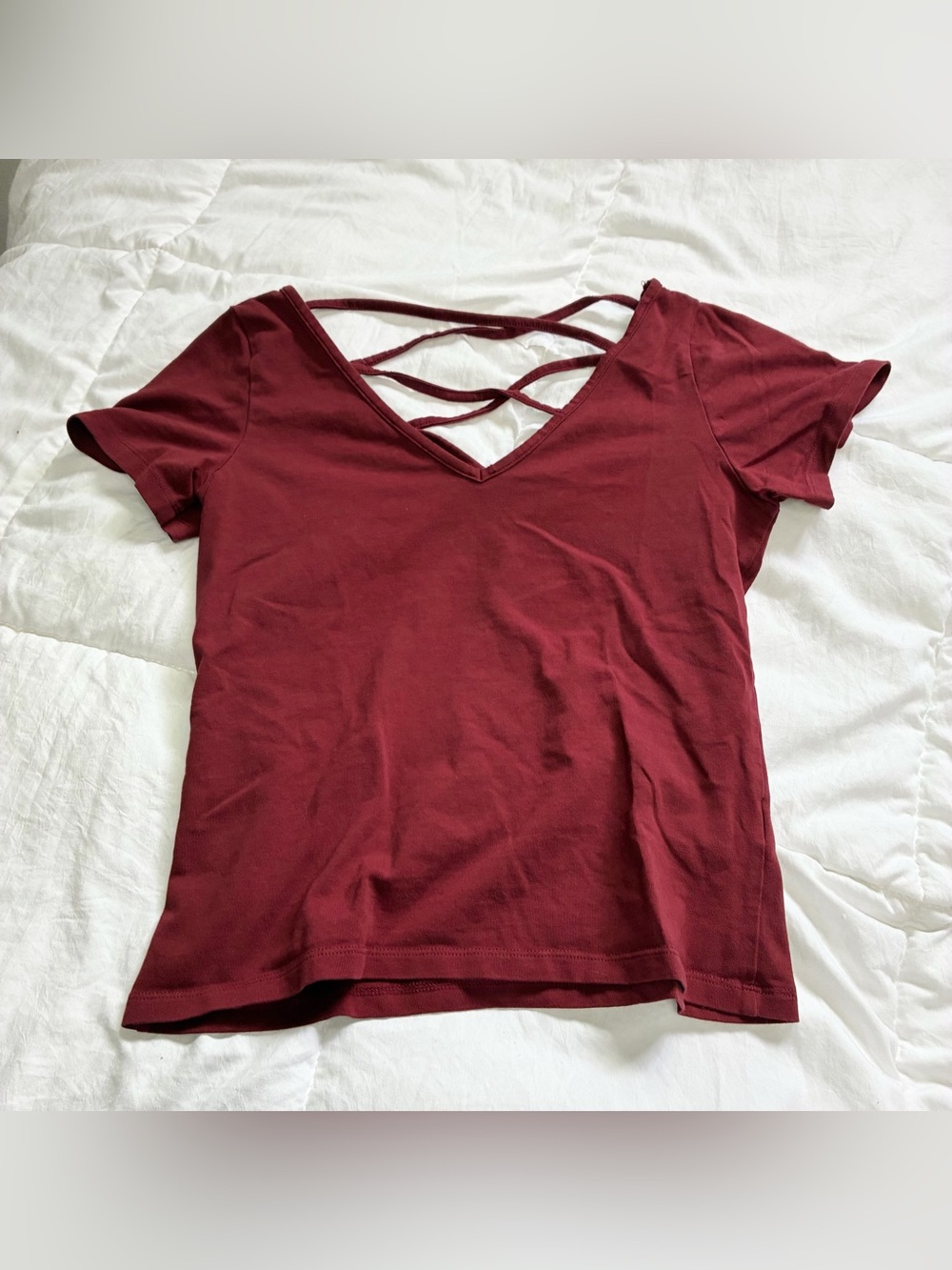 Monki Burgundy V-Neck Criss-Cross Top